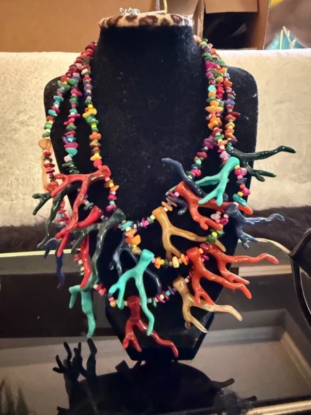 Piper K Multicolor Natural Shell Coral Branch Statement Necklace